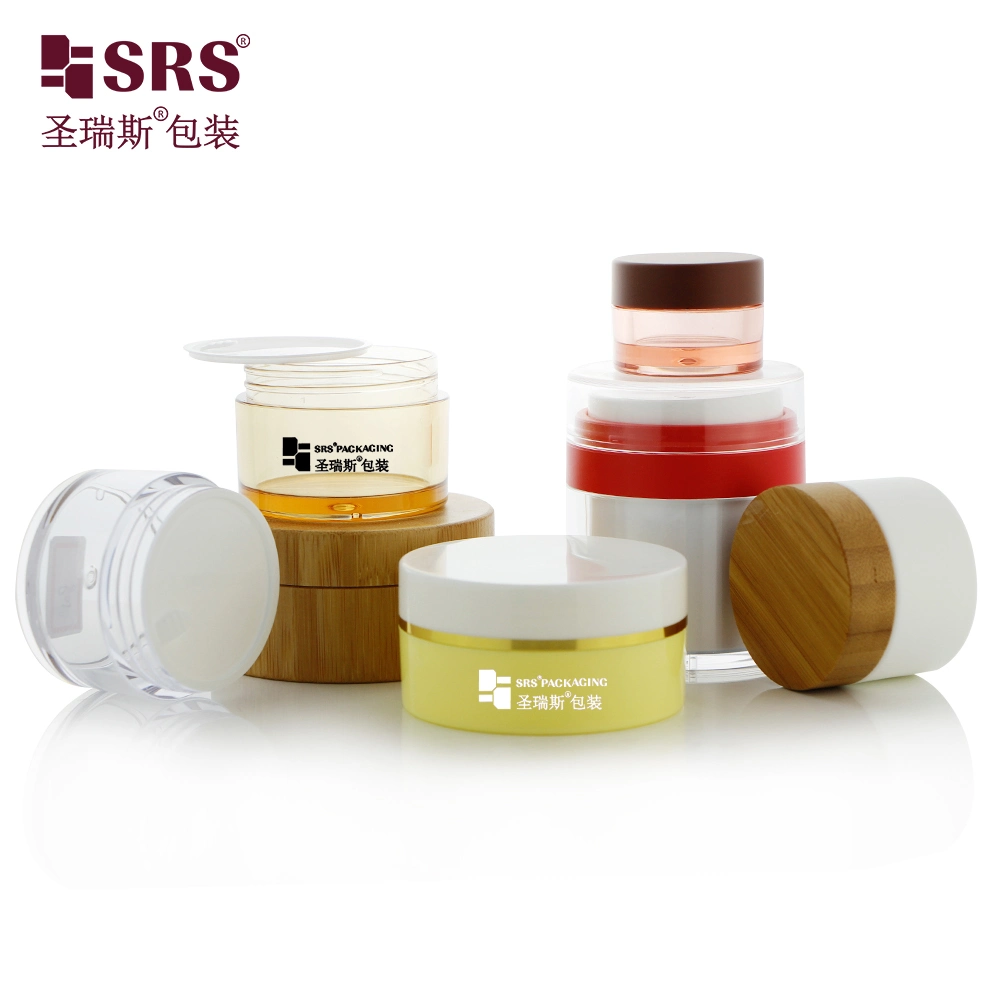 Eco friendly PCR Empty PP 100g 200g 300g 400g 500g Bamboo Plastic Round Cosmetic Packaging Skin Care Airless Dispenser Glass Skincare Face Cream Acrylic PET Jar